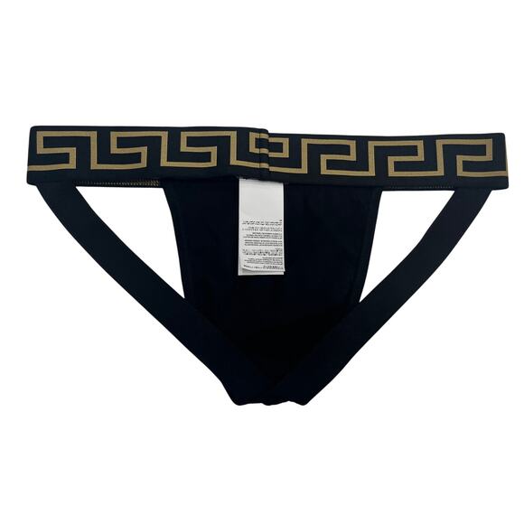 M2-8 VERSACE Men's Greca Jockstrap Underwear Stretch Black/Gold Size 6/34-36/M - Picture 3 of 11